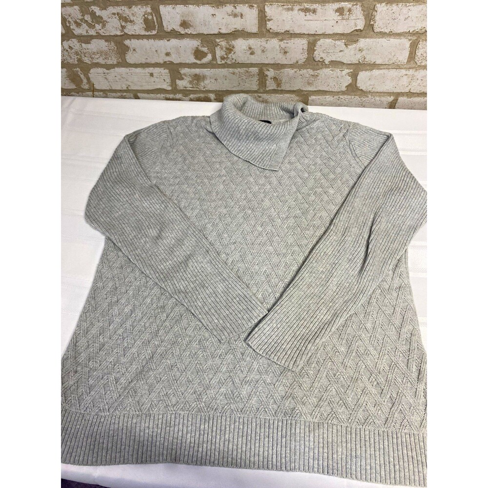 Lands’ End Women’s L Tall Gray Cable‑Knit Cowlneck Pullover Sweater Long Sleeve